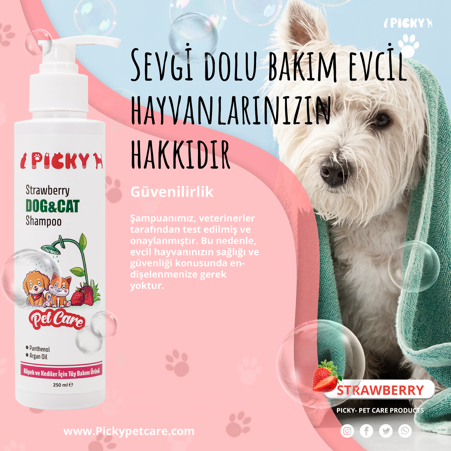 PICKY Köpek ve Kediler İçin Şampuanı 250ml - Çilek